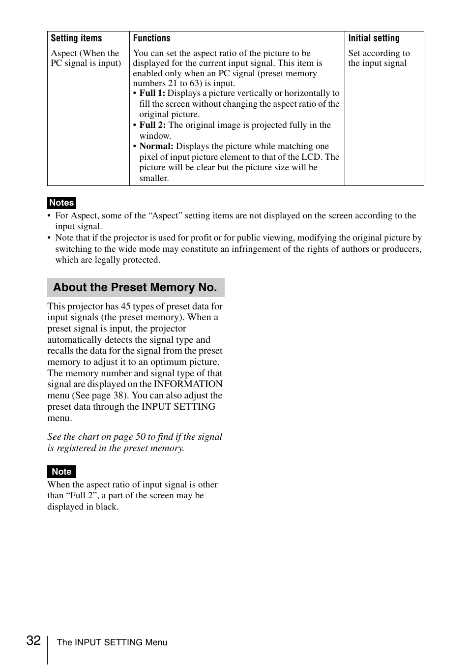 About the preset memory no | Sony VPL ES7 User Manual | Page 32 / 61