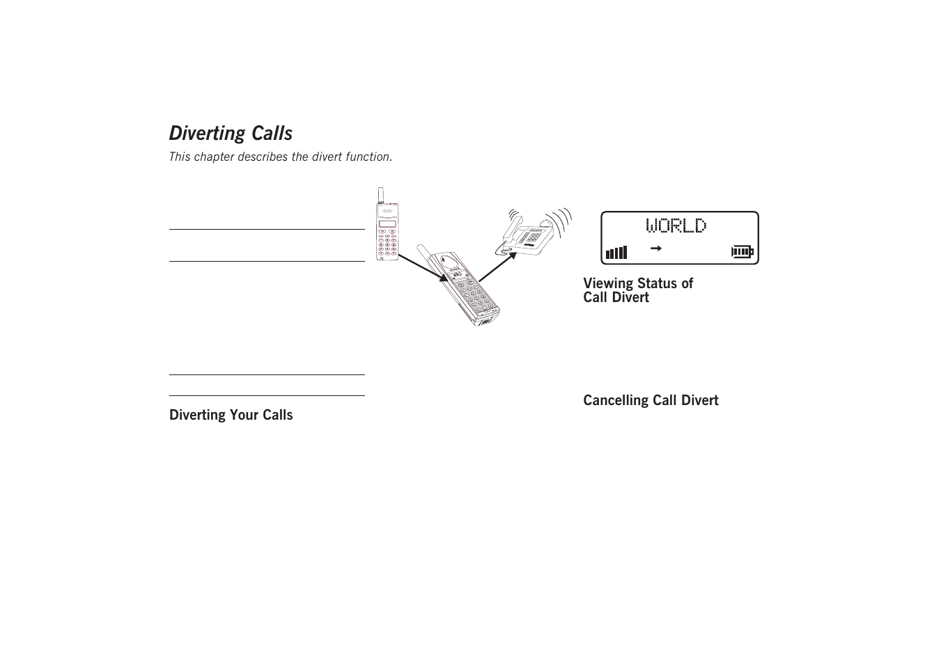 Diverting calls, Diverting your calls, Viewing status of call divert | Cancelling call divert | Sony GA628 User Manual | Page 24 / 38