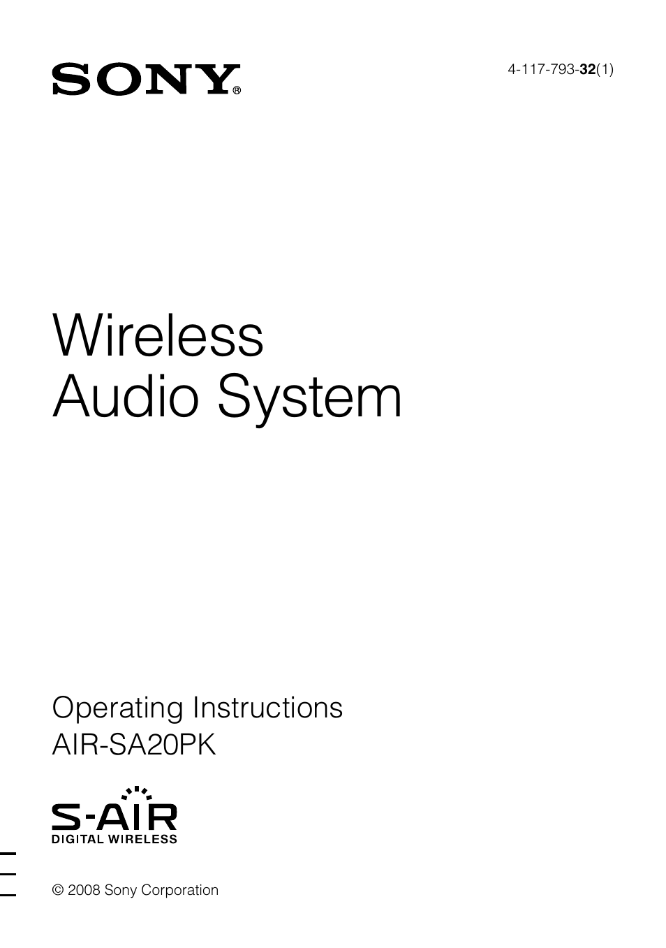 Sony AIR-SA20PK User Manual | 44 pages