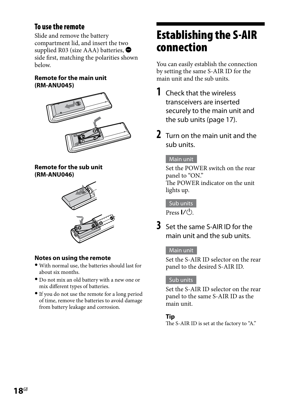 Establishing the s-air connection, Establishing.the.s-air, Connection | Sony AIR-SA20PK User Manual | Page 18 / 44