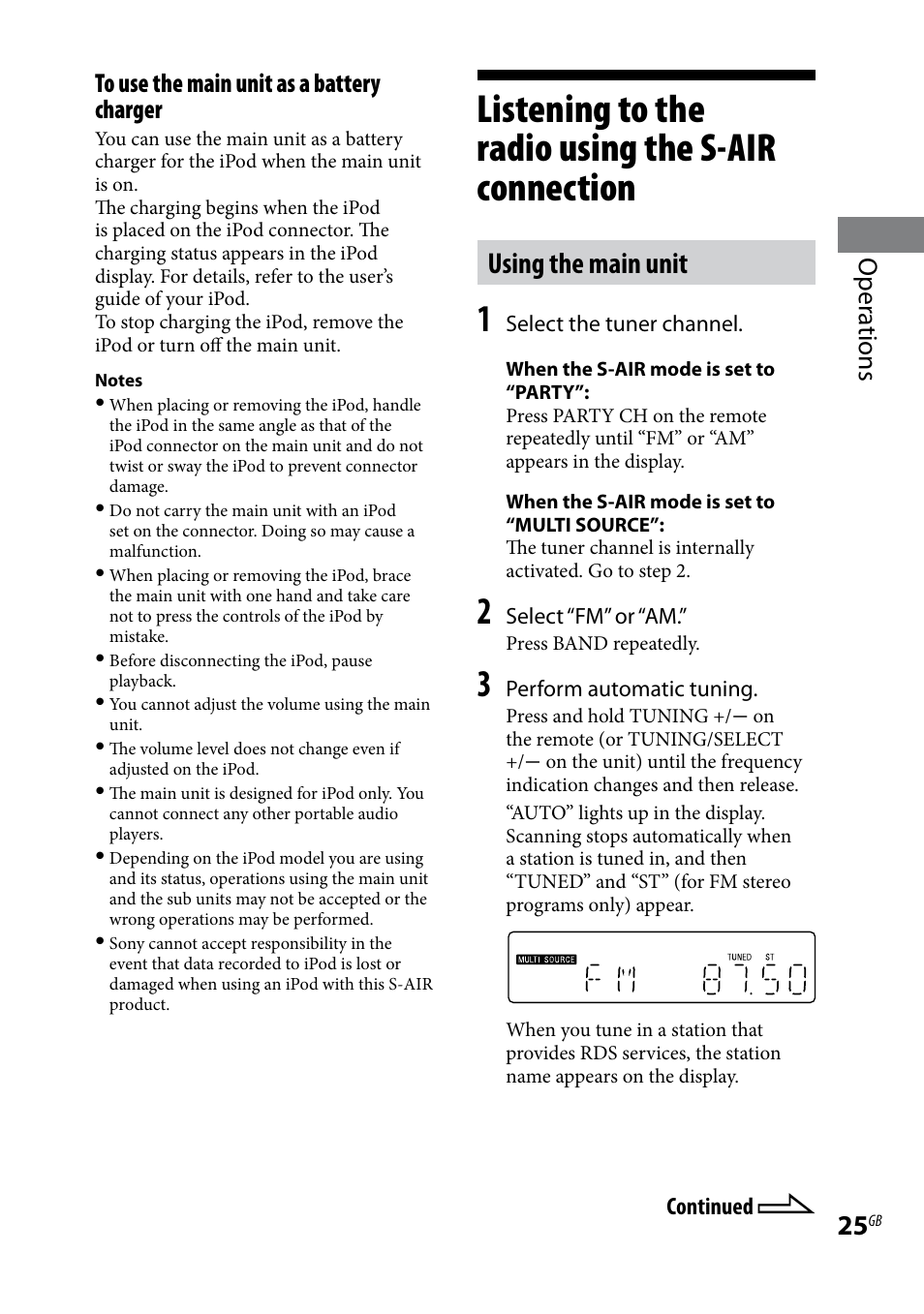 Listening to the radio using the s-air connection, Listening.to.the.radio.using.the, S-air.connection | Using the main unit | Sony AIR-SA20PK User Manual | Page 25 / 44