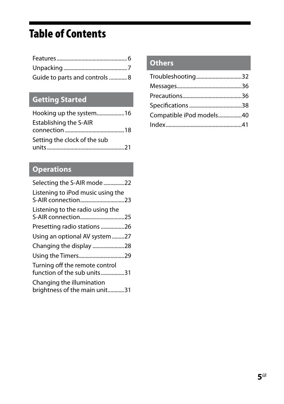 Sony AIR-SA20PK User Manual | Page 5 / 44