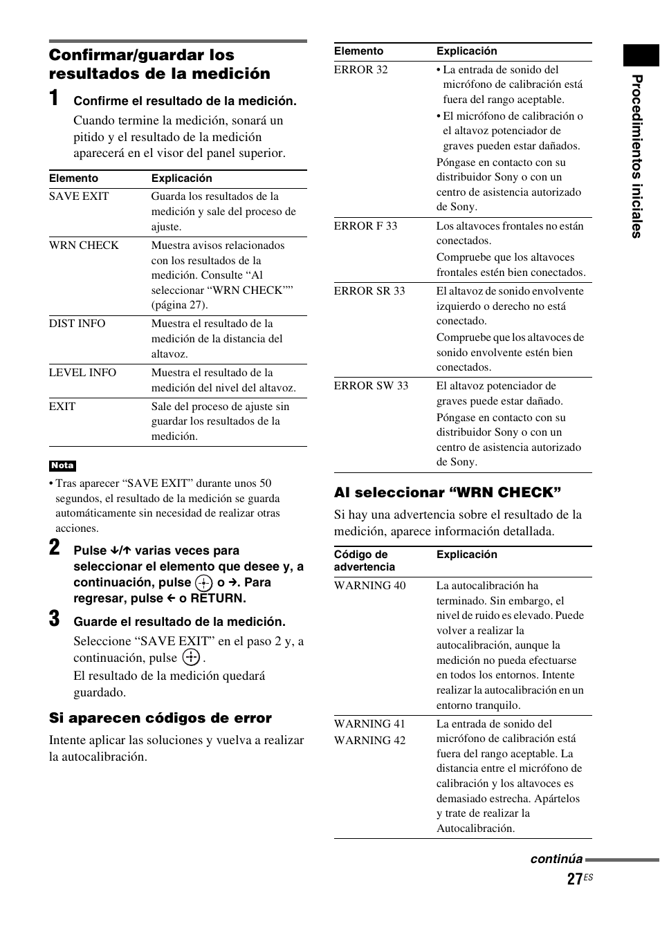 Confirmar/guardar los resultados de la medición | Sony HT-IS100 User Manual | Page 107 / 168