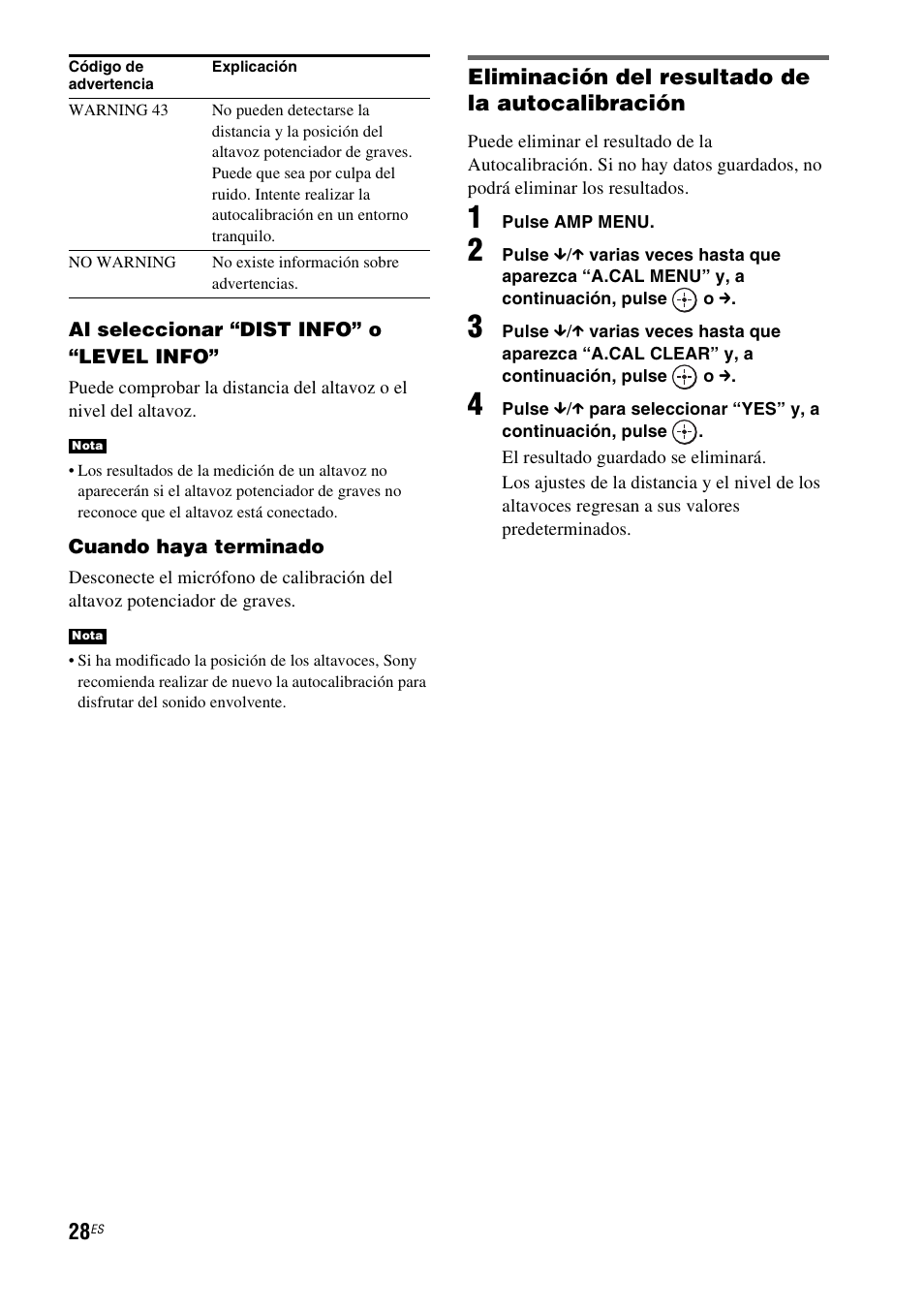 Eliminación del resultado de la autocalibración | Sony HT-IS100 User Manual | Page 108 / 168