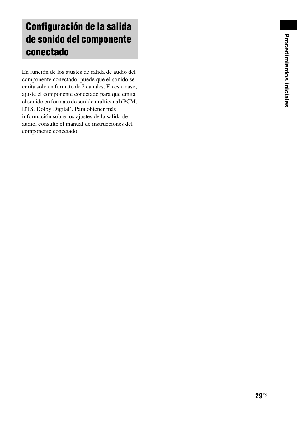 Configuración de la salida de sonido del, Componente conectado | Sony HT-IS100 User Manual | Page 109 / 168