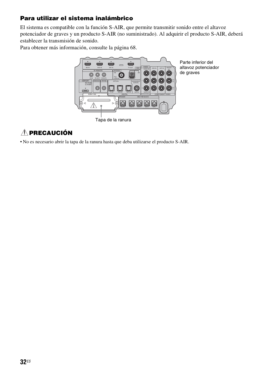 Para utilizar el sistema inalámbrico, Precaución | Sony HT-IS100 User Manual | Page 112 / 168