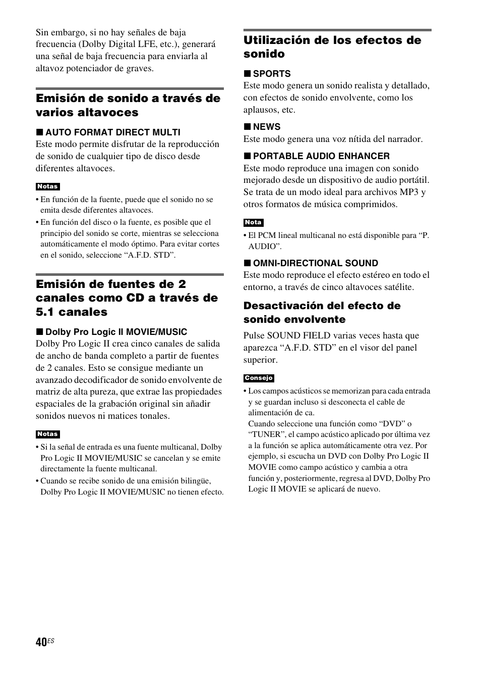 Emisión de sonido a través de varios altavoces, Utilización de los efectos de sonido | Sony HT-IS100 User Manual | Page 120 / 168