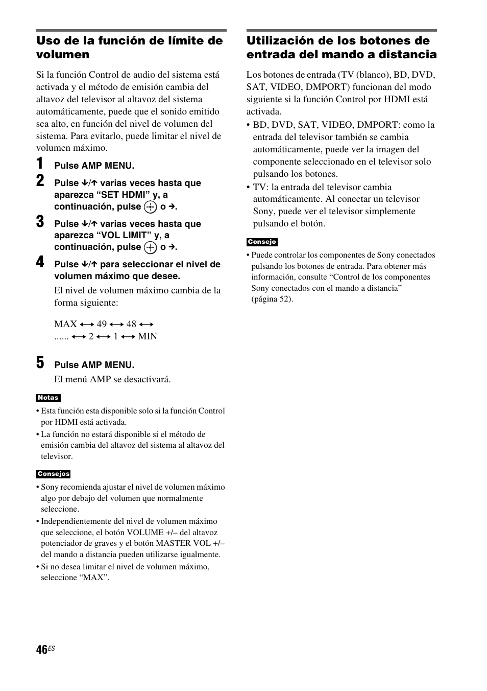 Uso de la función de límite de volumen | Sony HT-IS100 User Manual | Page 126 / 168