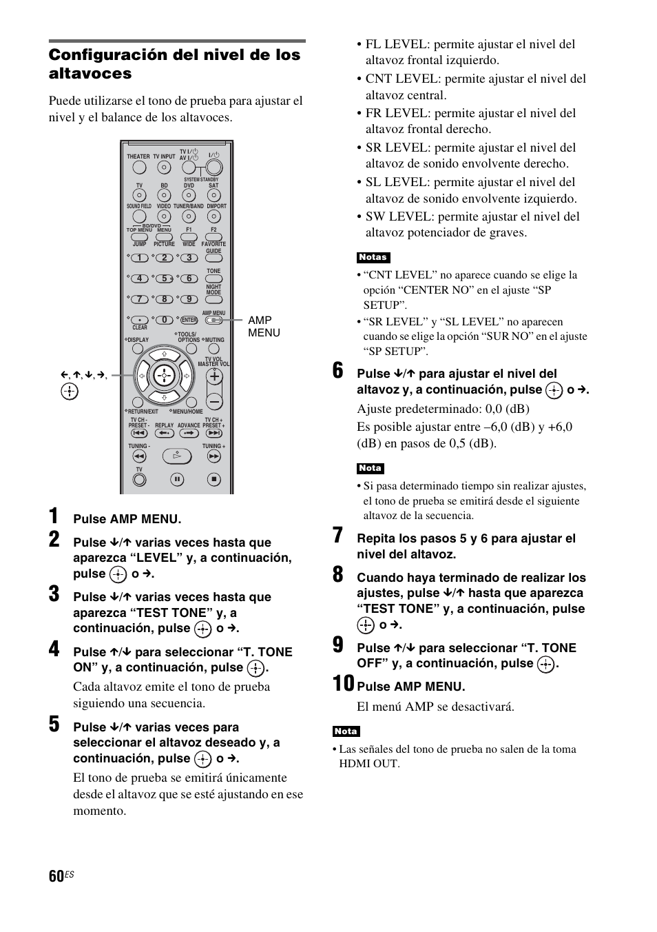 Configuración del nivel de los altavoces, El menú amp se desactivará | Sony HT-IS100 User Manual | Page 140 / 168