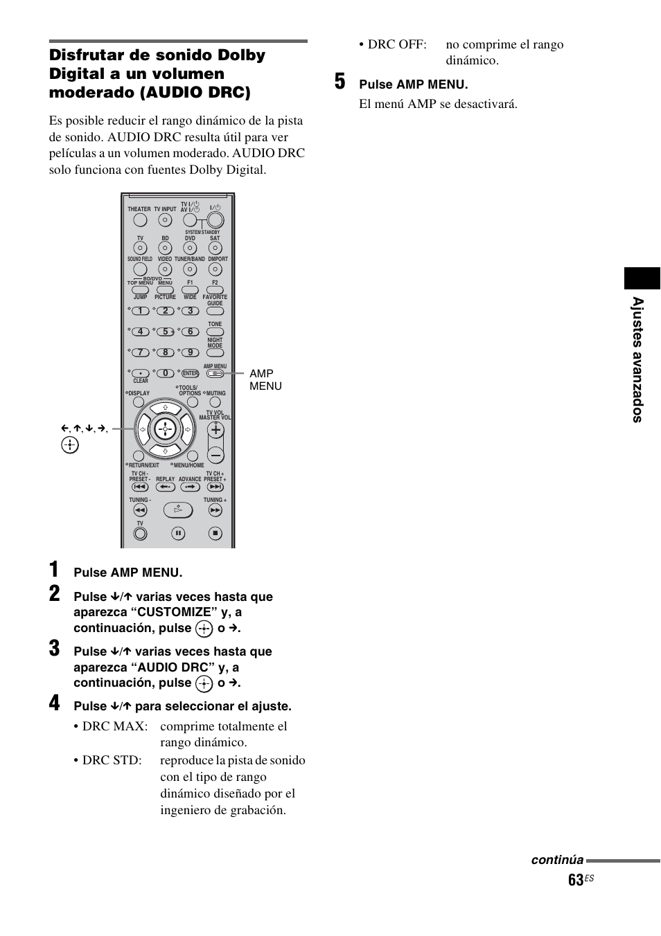 El menú amp se desactivará, Pulse amp menu, Pulse | Pulse x/x para seleccionar el ajuste, Continúa | Sony HT-IS100 User Manual | Page 143 / 168