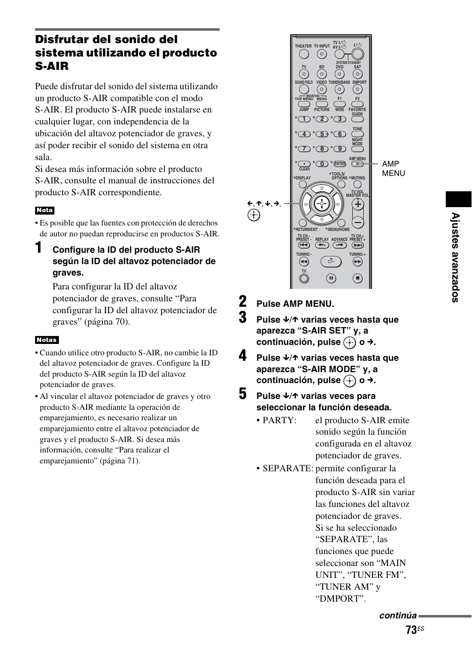 Pulse amp menu, Pulse, X varias veces para seleccionar la función deseada | Continúa | Sony HT-IS100 User Manual | Page 153 / 168