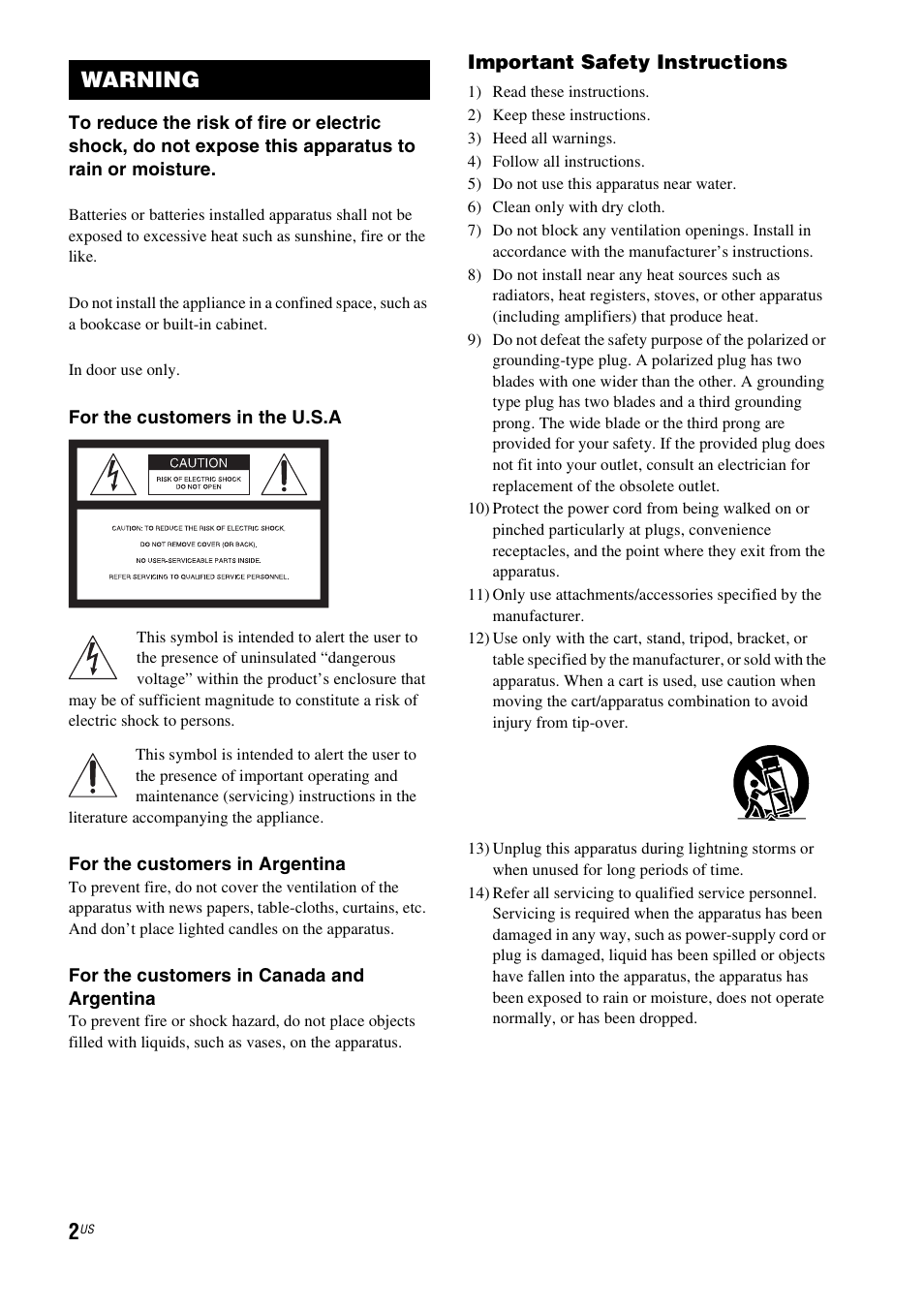 Warning, Important safety instructions | Sony HT-IS100 User Manual | Page 2 / 168