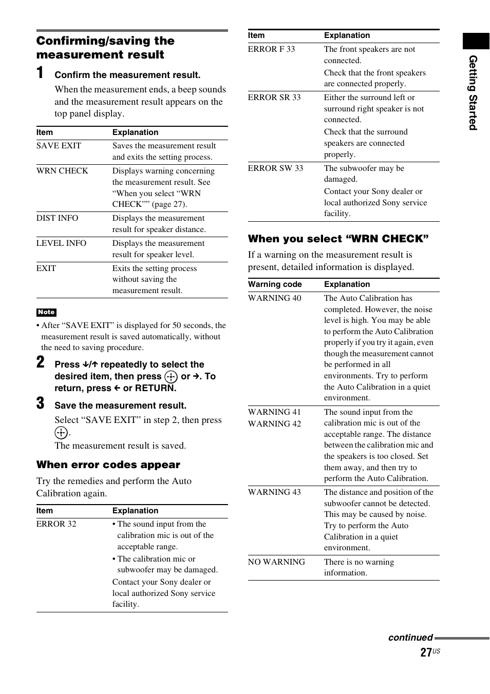 Confirming/saving the measurement result | Sony HT-IS100 User Manual | Page 27 / 168