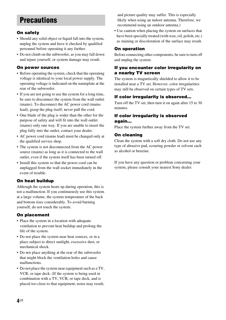 Precautions | Sony HT-IS100 User Manual | Page 4 / 168