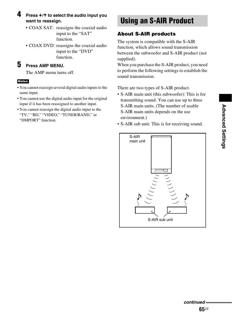 Using an s-air product | Sony HT-IS100 User Manual | Page 65 / 168