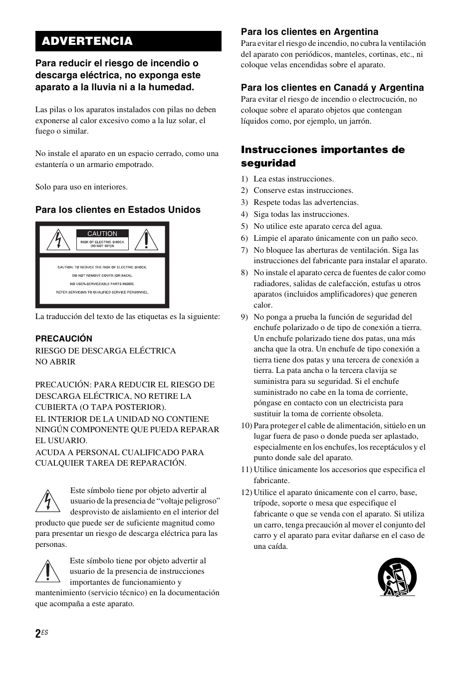 Advertencia, Instrucciones importantes de seguridad | Sony HT-IS100 User Manual | Page 82 / 168