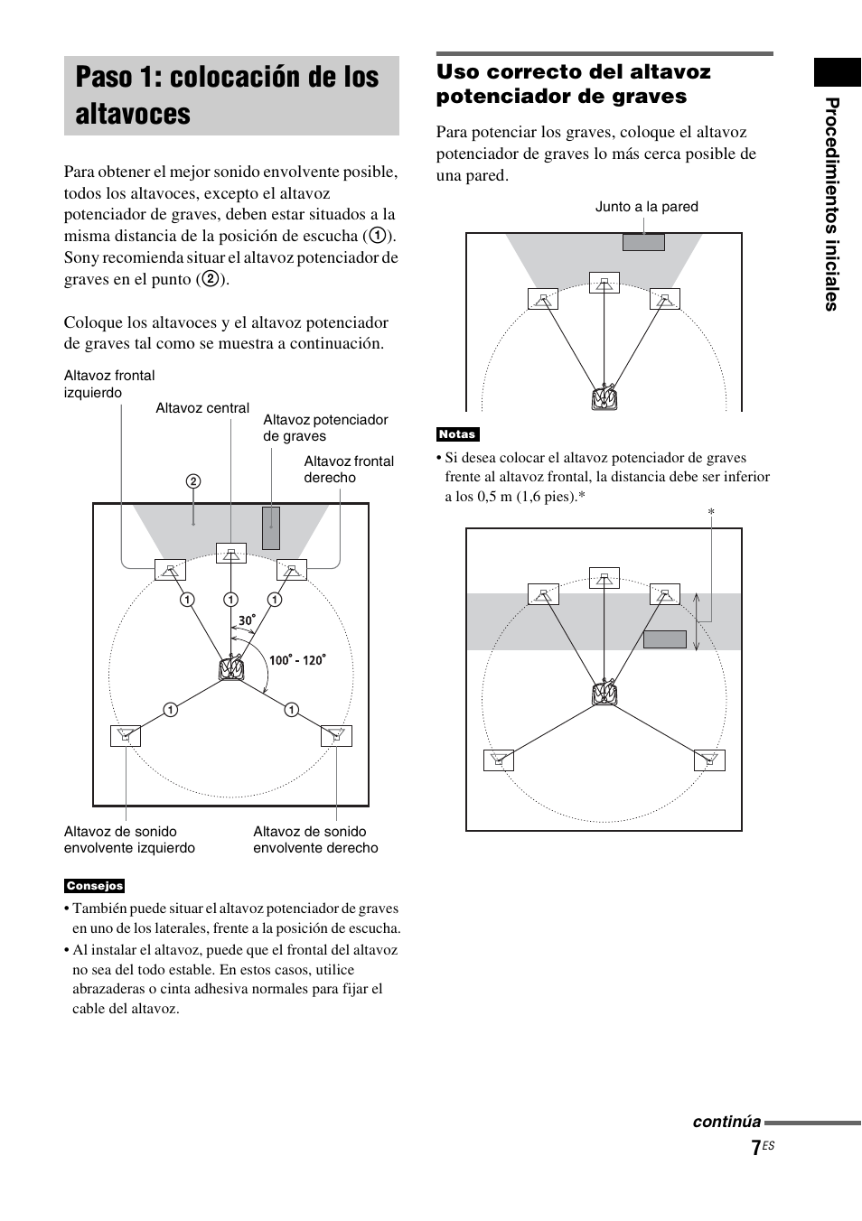 Paso 1: colocación de los altavoces, Uso correcto del altavoz potenciador de graves | Sony HT-IS100 User Manual | Page 87 / 168