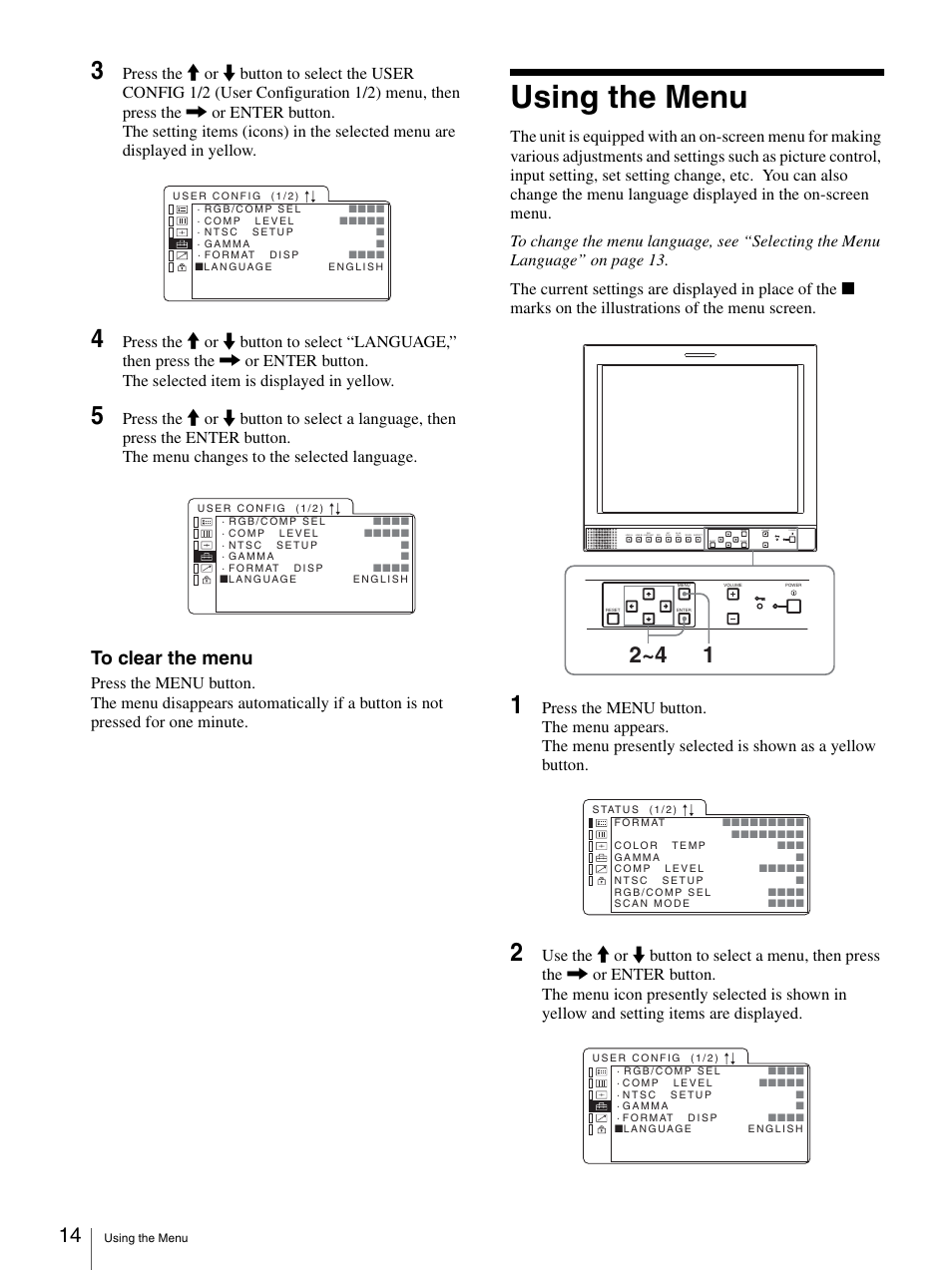 Using the menu | Sony LMD-1420MD User Manual | Page 14 / 23