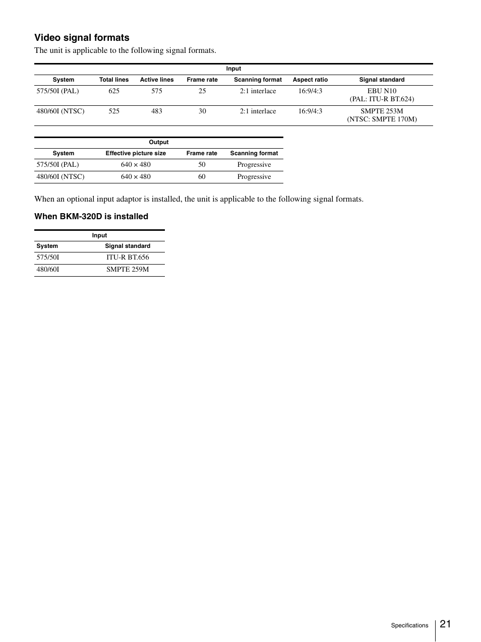 Video signal formats | Sony LMD-1420MD User Manual | Page 21 / 23