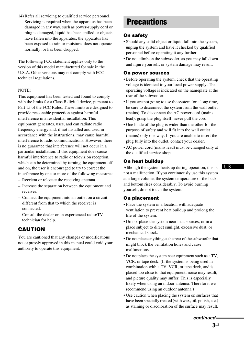 Precautions | Sony HT-CT150 User Manual | Page 3 / 124