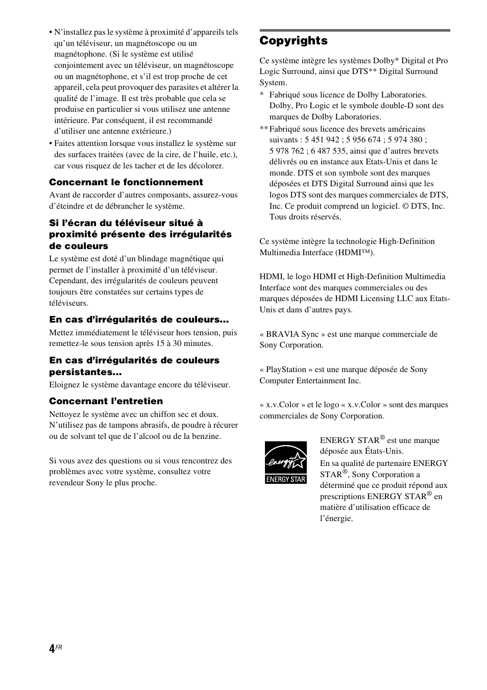 Copyrights | Sony HT-CT150 User Manual | Page 42 / 124