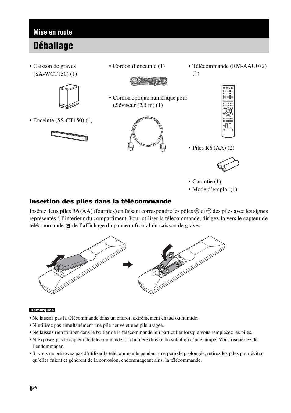 Mise en route, Déballage | Sony HT-CT150 User Manual | Page 44 / 124