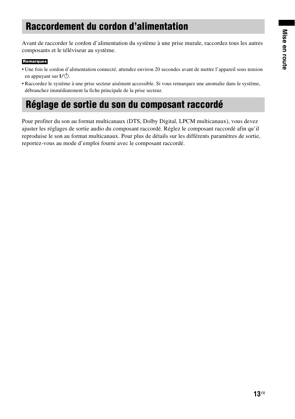 Raccordement du cordon d’alimentation, Réglage de sortie du son du composant raccordé, Raccordement du cordon | D’alimentation, Réglage de sortie du son du composant, Raccordé | Sony HT-CT150 User Manual | Page 51 / 124