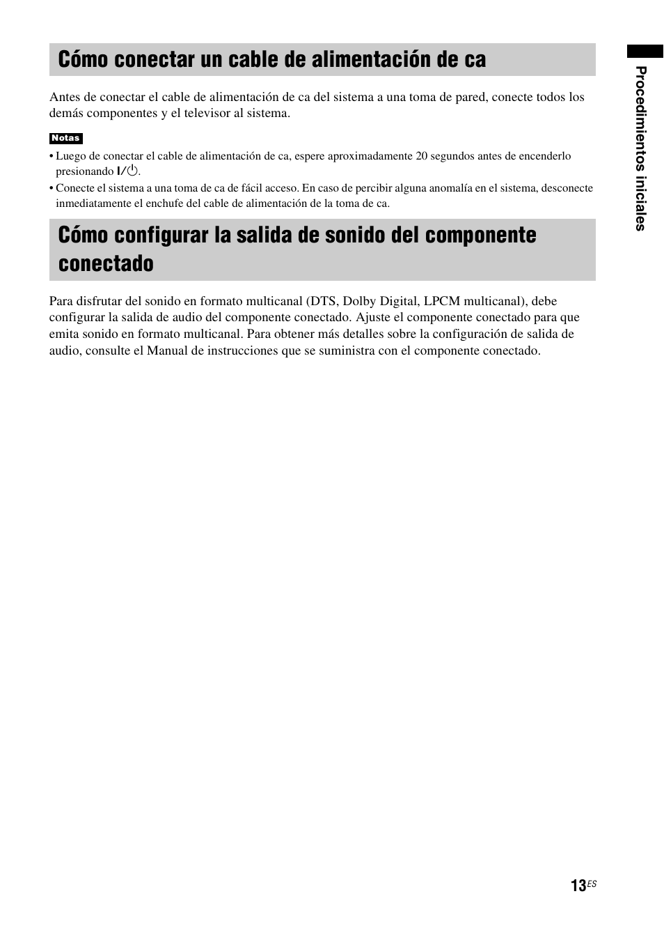 Cómo conectar un cable de alimentación de ca, Cómo conectar un cable de alimentación, De ca | Cómo configurar la salida de sonido del, Componente conectado | Sony HT-CT150 User Manual | Page 93 / 124