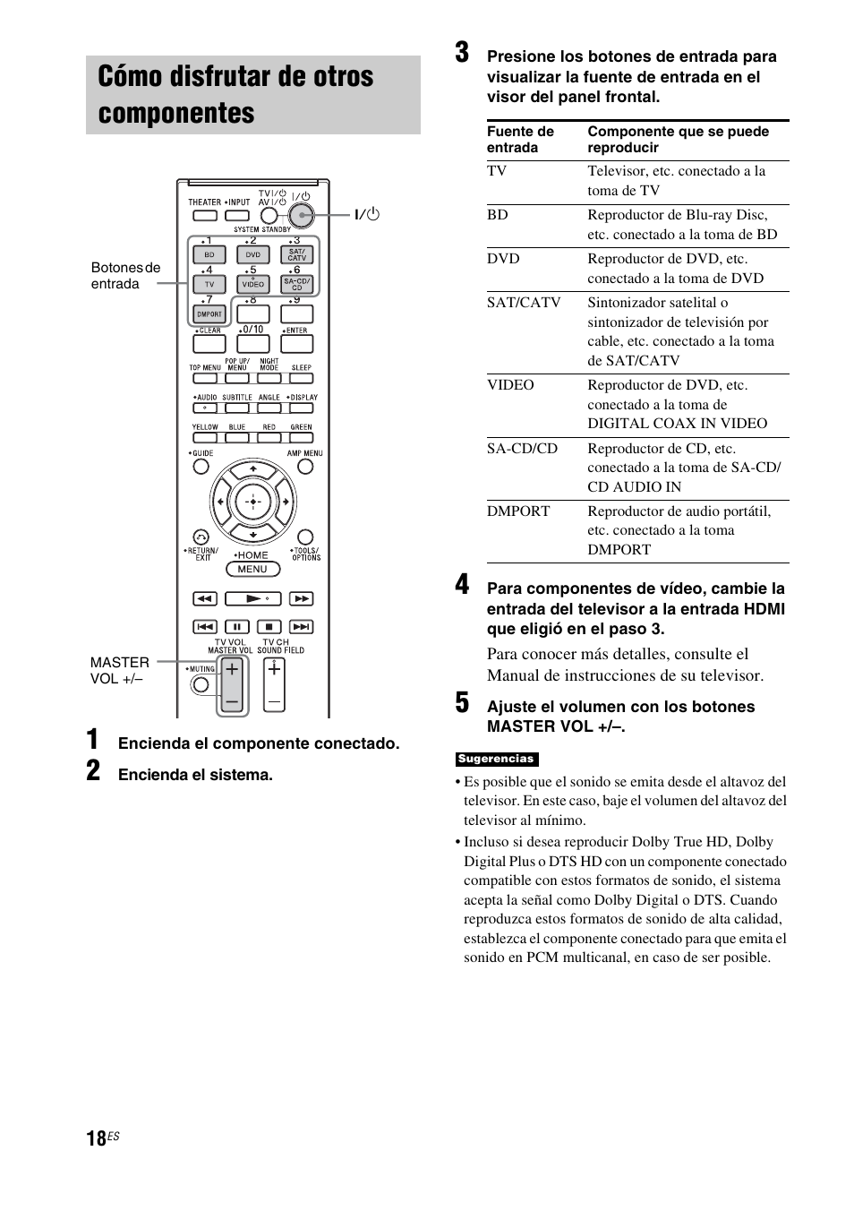 Cómo disfrutar de otros componentes | Sony HT-CT150 User Manual | Page 98 / 124