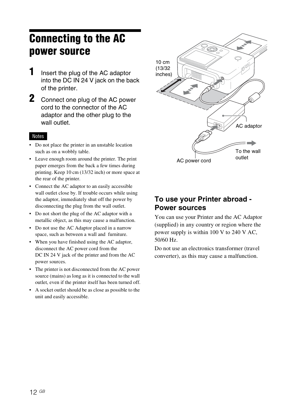 Connecting to the ac power source | Sony DPP-FP77 User Manual | Page 12 / 72
