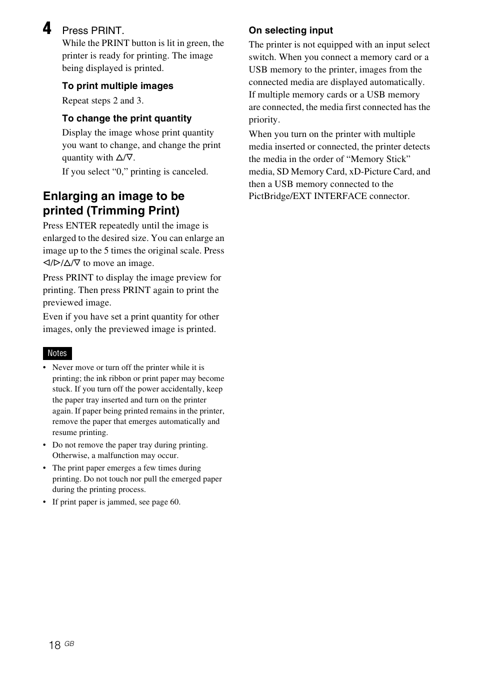 Enlarging an image to be printed (trimming print) | Sony DPP-FP77 User Manual | Page 18 / 72