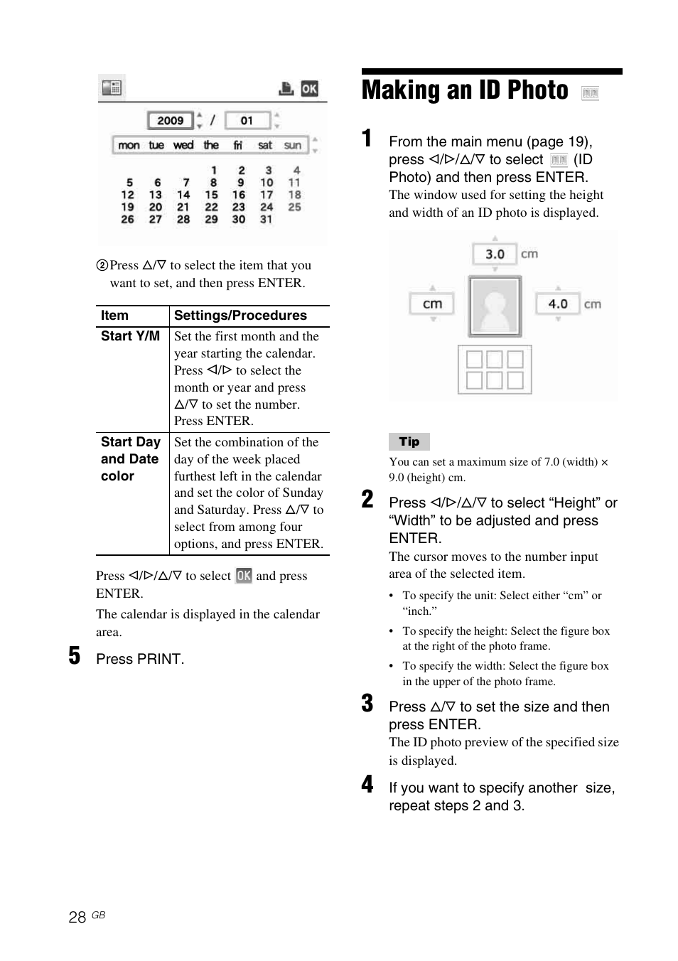 Making an id photo, O (28) | Sony DPP-FP77 User Manual | Page 28 / 72