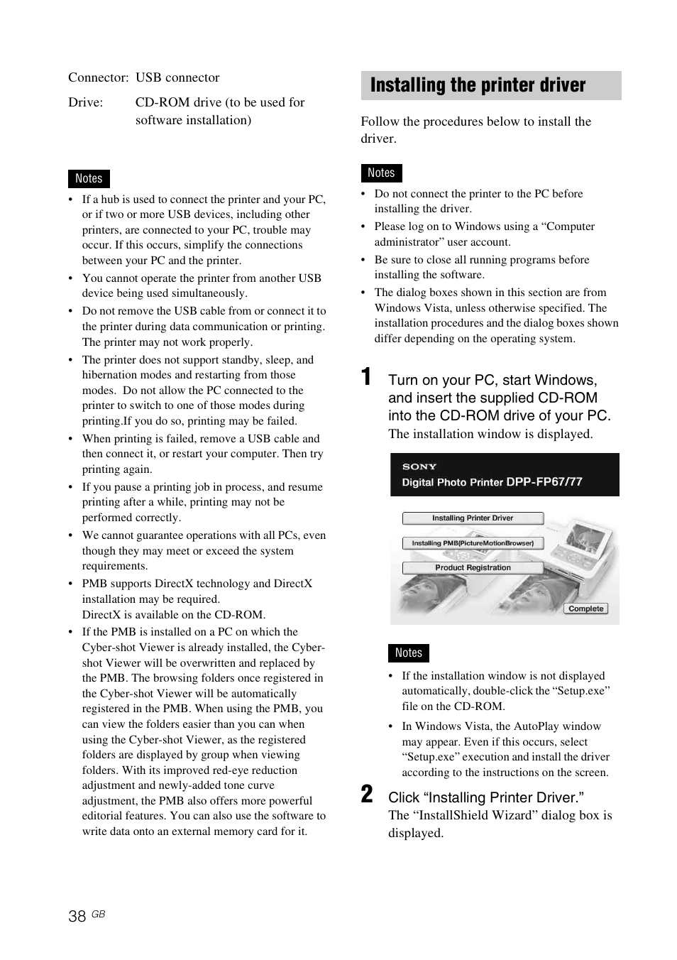Installing the printer driver | Sony DPP-FP77 User Manual | Page 38 / 72