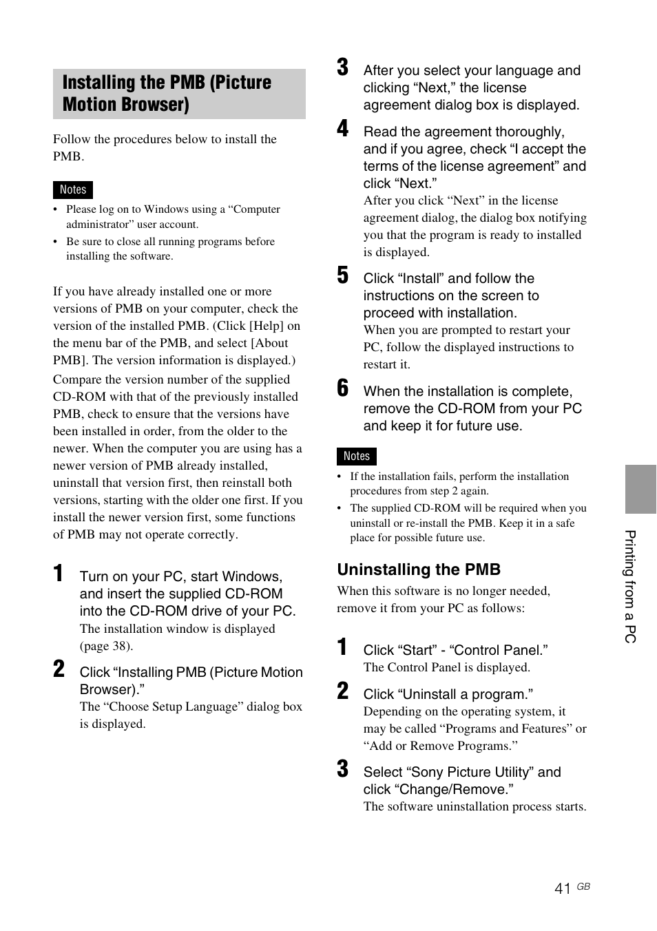 Installing the pmb (picture motion browser) | Sony DPP-FP77 User Manual | Page 41 / 72