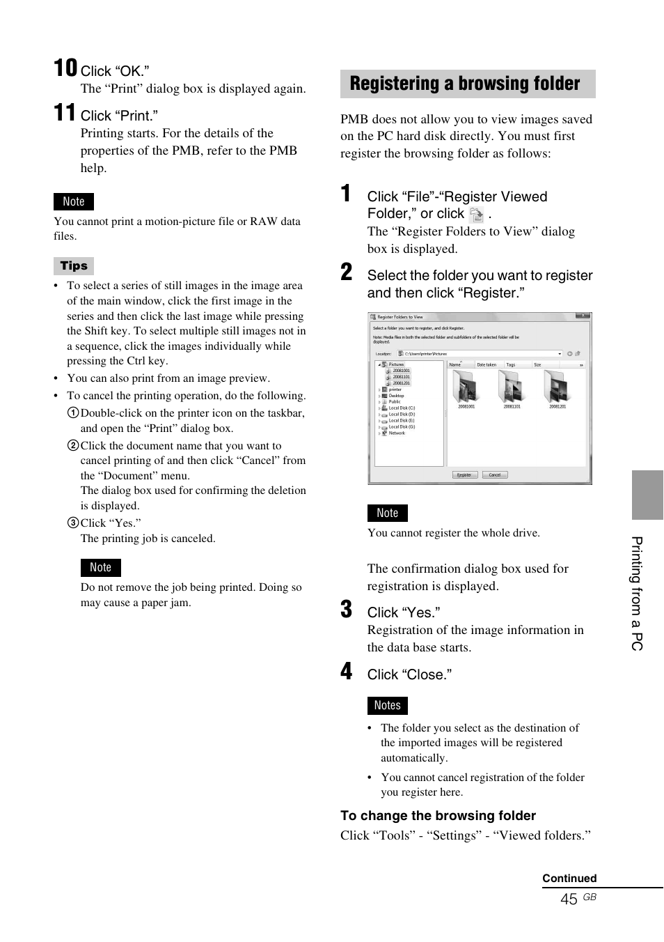 Registering a browsing folder | Sony DPP-FP77 User Manual | Page 45 / 72