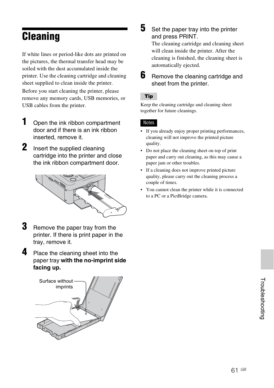 Cleaning | Sony DPP-FP77 User Manual | Page 61 / 72