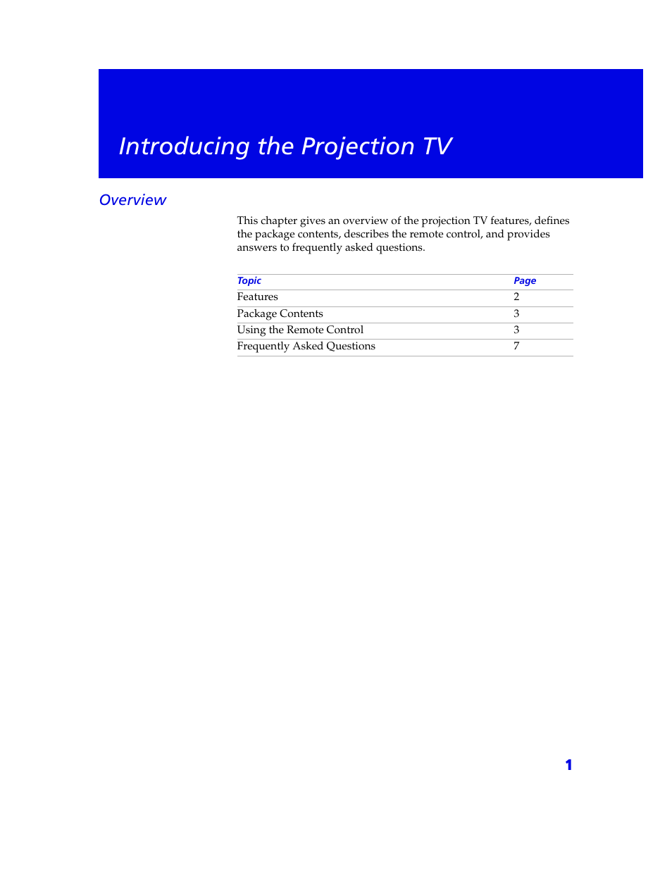 Introducing the projection tv, Overview | Sony KDP 65XBR2 User Manual | Page 11 / 94