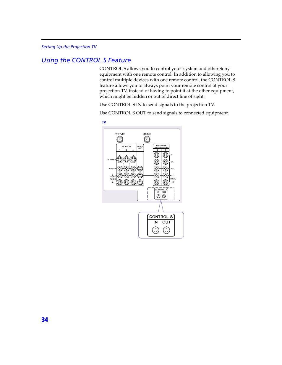 34 using the control s feature | Sony KDP 65XBR2 User Manual | Page 44 / 94