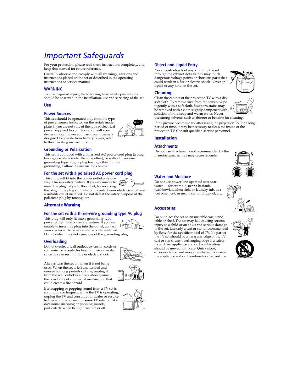 Important safeguards | Sony KDP 65XBR2 User Manual | Page 5 / 94