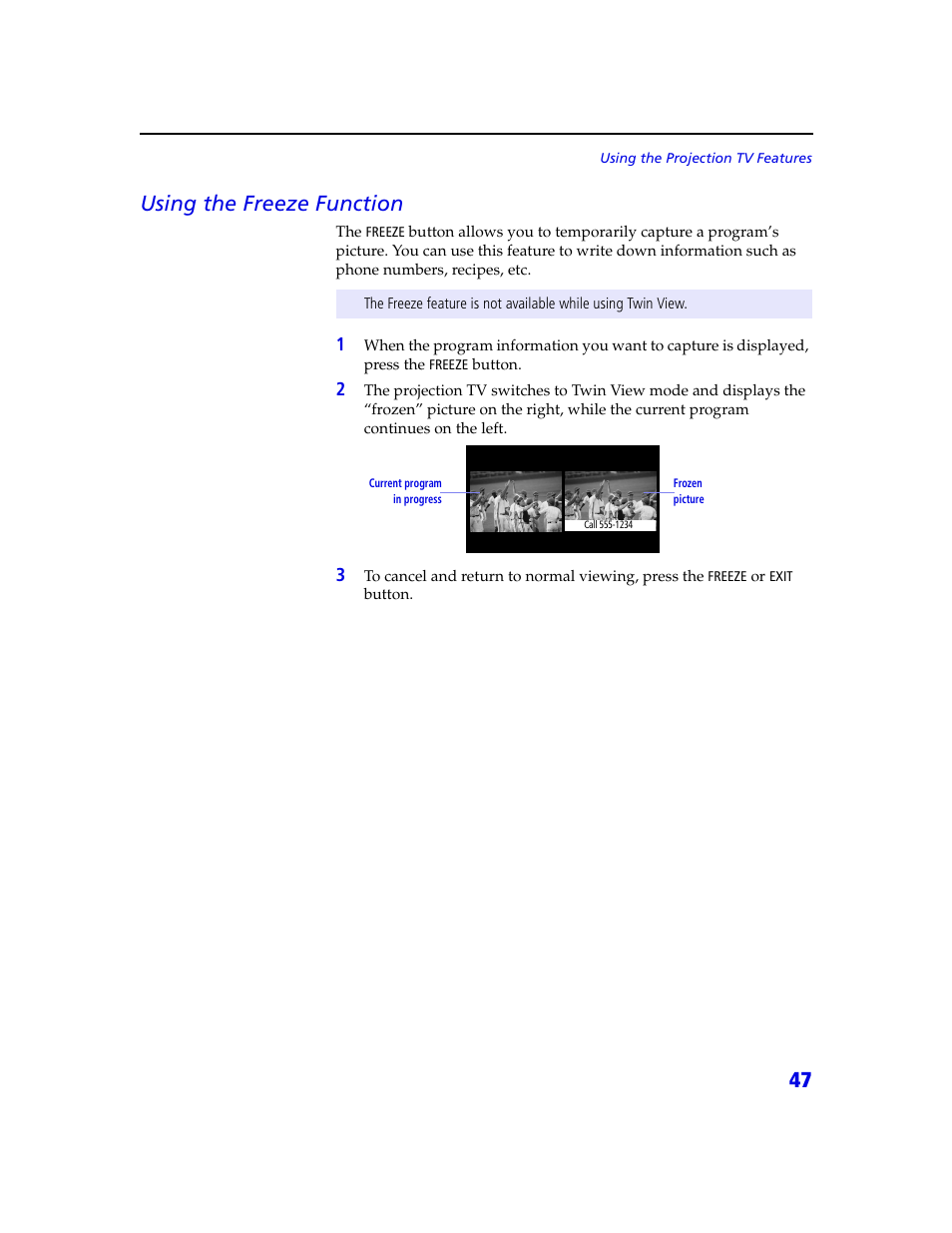 47 using the freeze function | Sony KDP 65XBR2 User Manual | Page 57 / 94