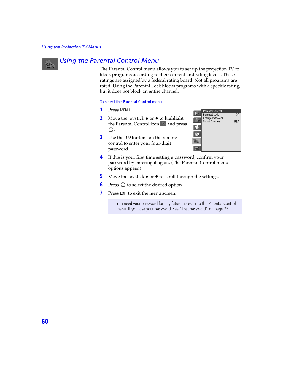 60 using the parental control menu | Sony KDP 65XBR2 User Manual | Page 70 / 94