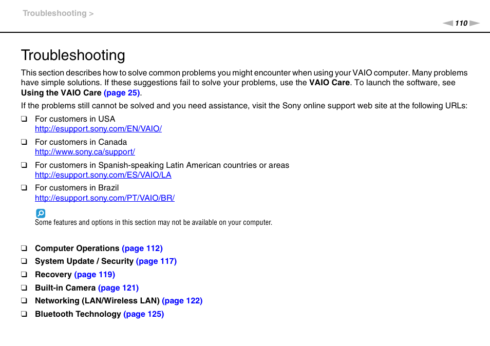 Troubleshooting | Sony VAIO VPCJ11 User Manual | Page 110 / 152