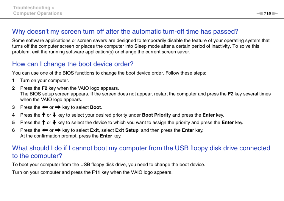 How can i change the boot device order | Sony VAIO VPCJ11 User Manual | Page 116 / 152