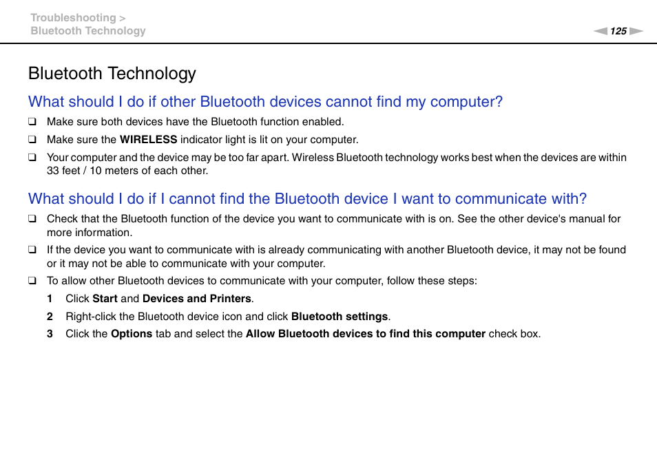 Bluetooth technology | Sony VAIO VPCJ11 User Manual | Page 125 / 152