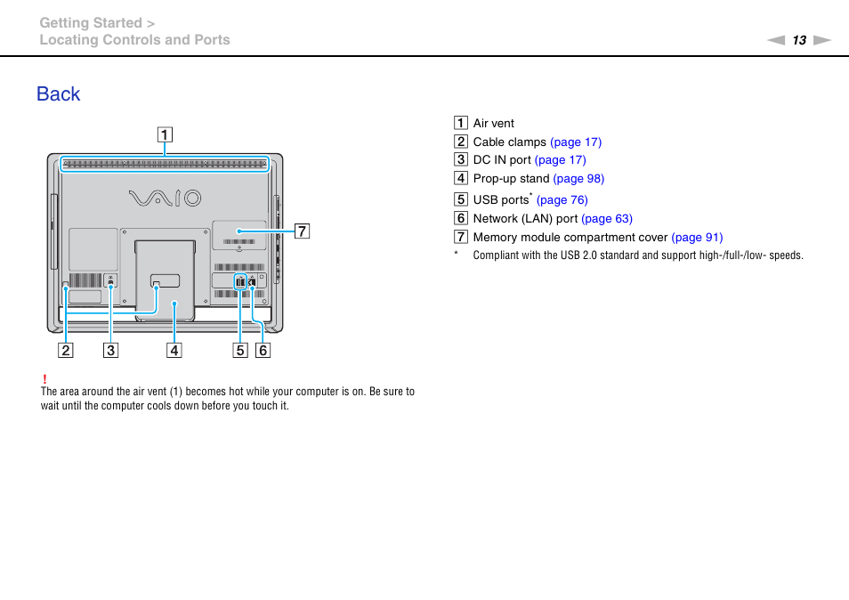 Back | Sony VAIO VPCJ11 User Manual | Page 13 / 152