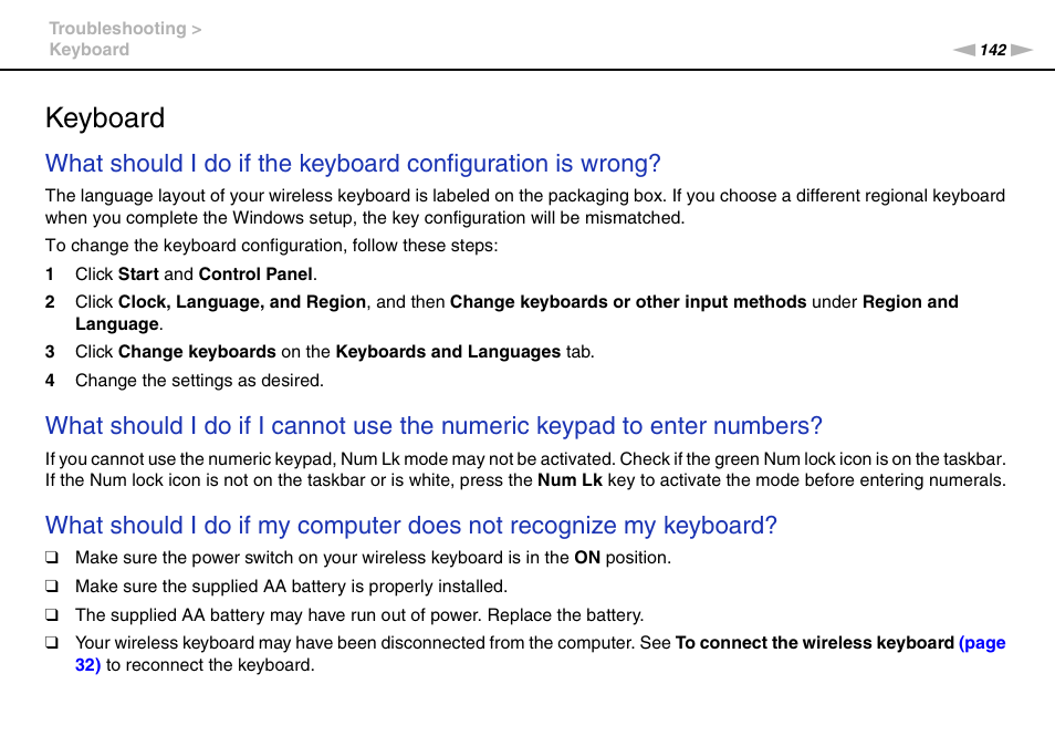 Keyboard | Sony VAIO VPCJ11 User Manual | Page 142 / 152