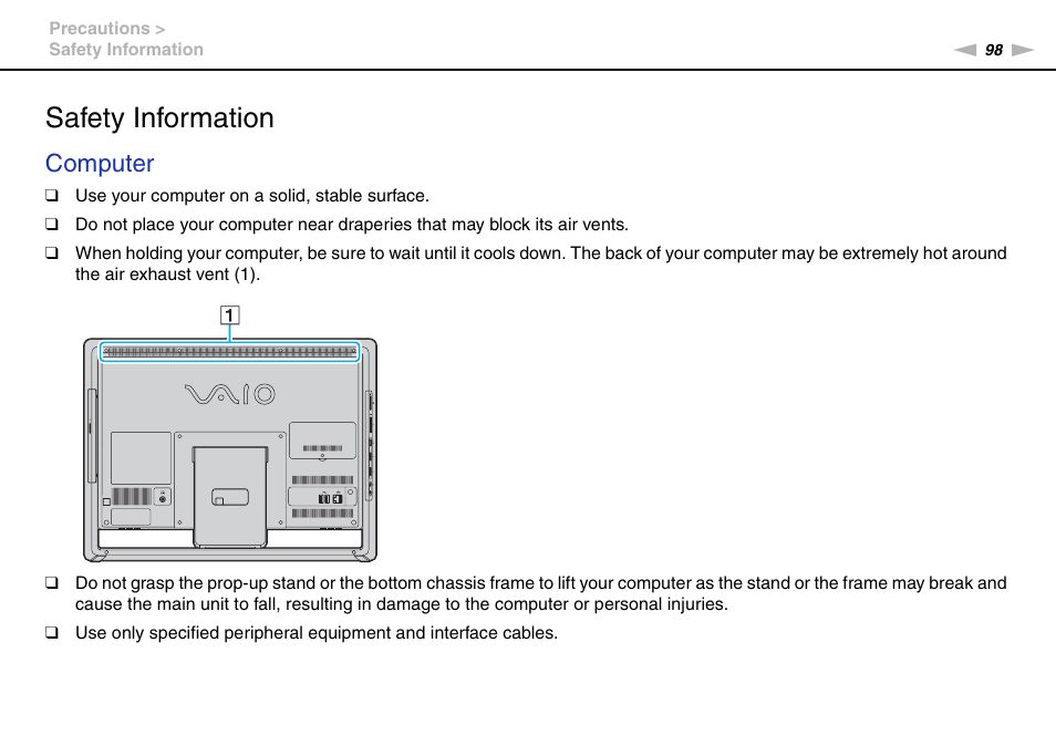 Safety information, Computer | Sony VAIO VPCJ11 User Manual | Page 98 / 152