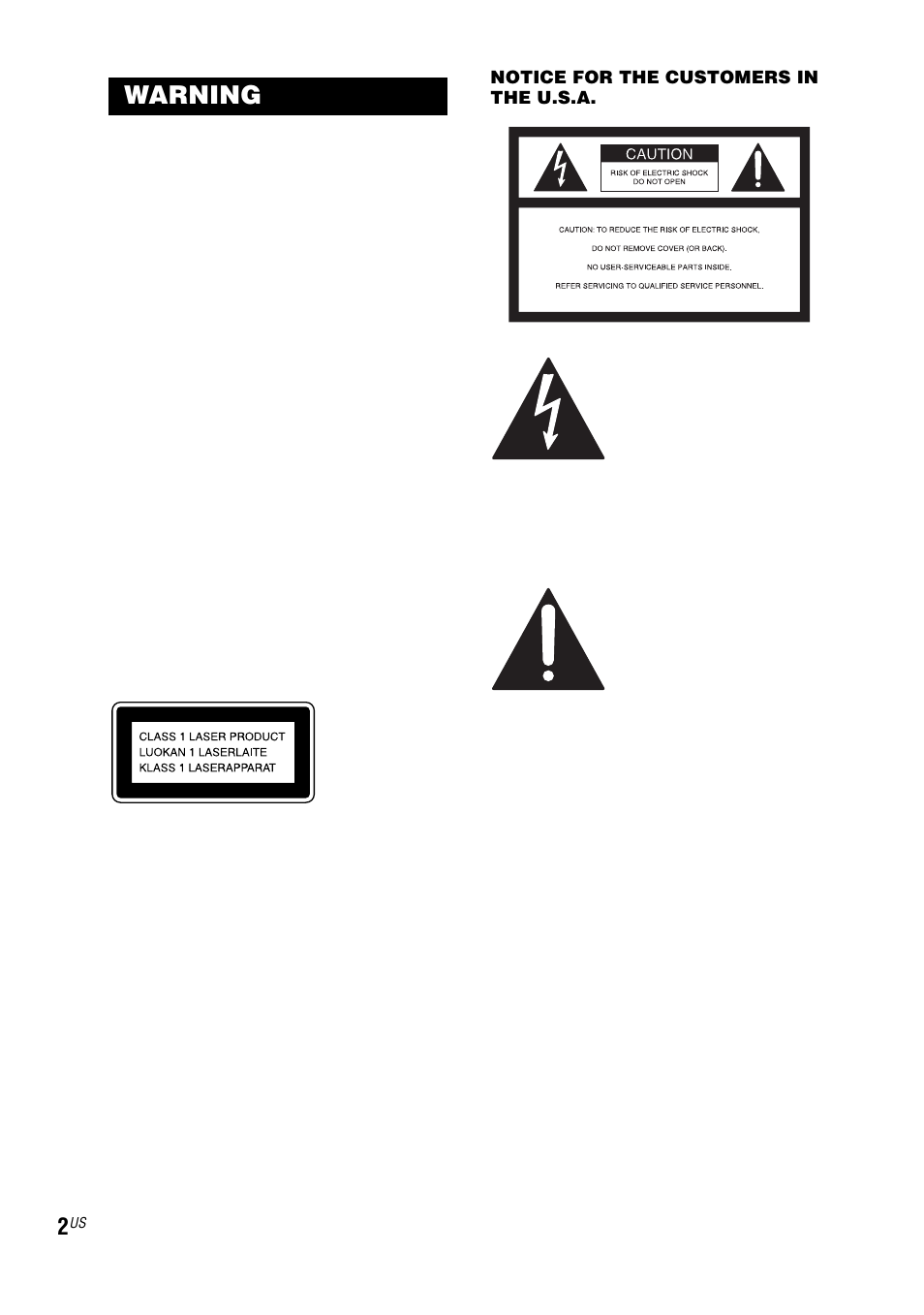 Warning | Sony LBT-ZUX9 User Manual | Page 2 / 64
