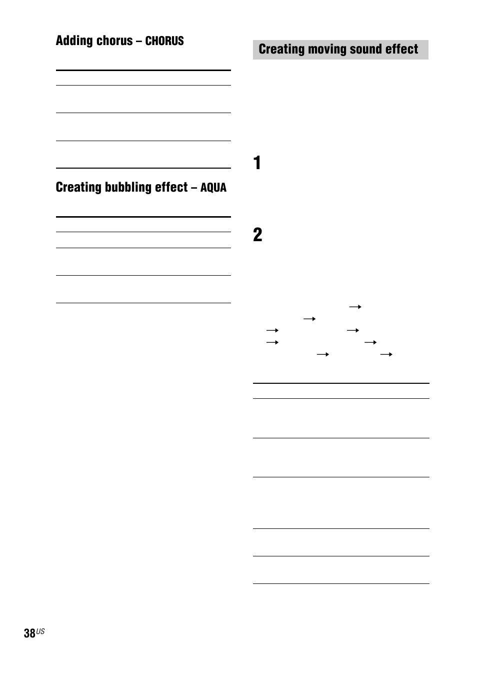 Adding chorus, Creating bubbling effect, Creating moving sound effect | Sony LBT-ZUX9 User Manual | Page 38 / 64