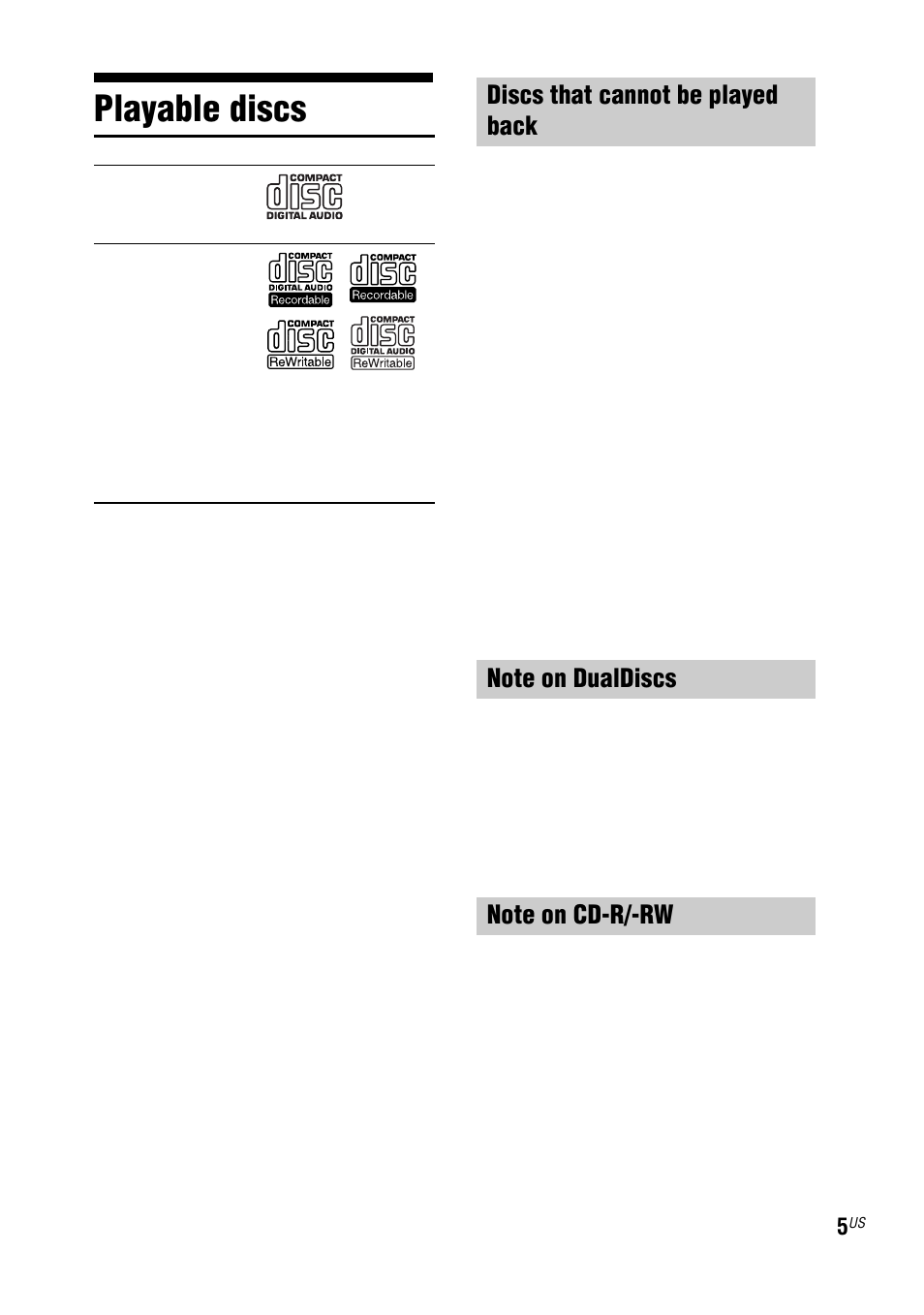 Playable discs | Sony LBT-ZUX9 User Manual | Page 5 / 64
